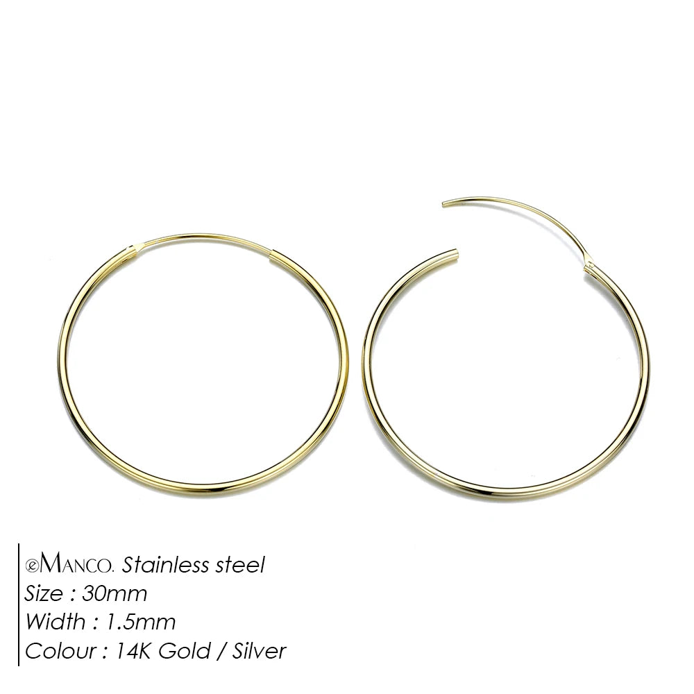 Gold-plated stainless steel large hoop earrings for women, stylish jewelry accessory perfect for Valentine's Day gift.
