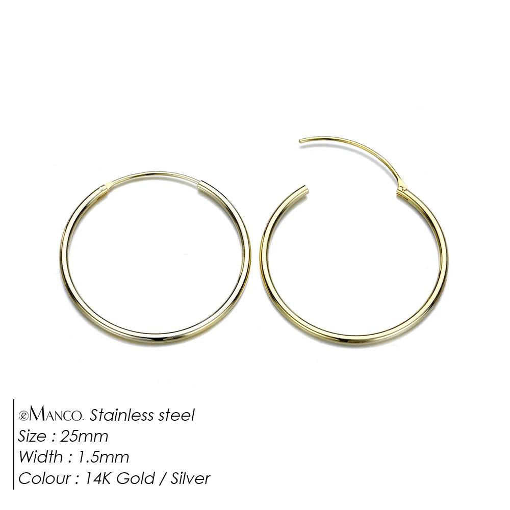 Gold-plated stainless steel large hoop earrings for women, stylish jewelry accessory perfect for Valentine's Day gift.