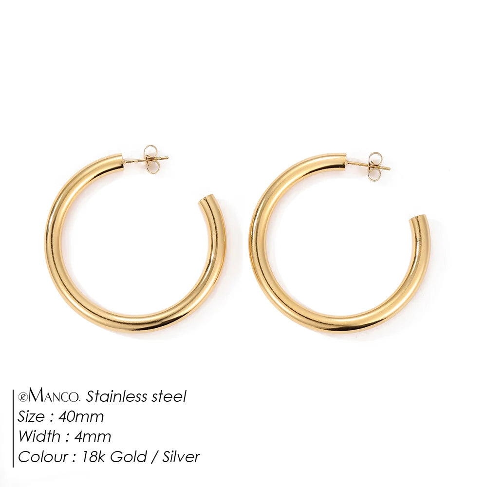 Gold-plated large hoop stainless steel earrings for women, stylish jewelry accessory, perfect for Valentine's Day gift.