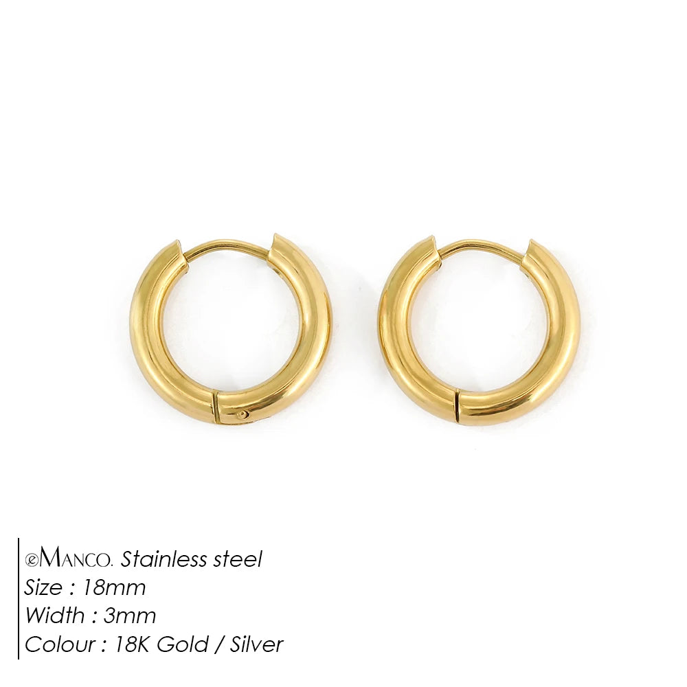 Gold-plated stainless steel large hoop earrings for women, stylish jewelry accessory suitable for Valentine's Day gifts.