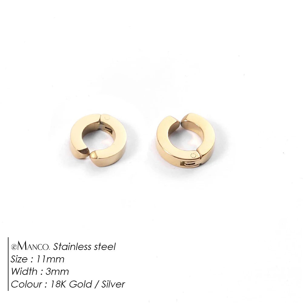 Gold-plated large stainless steel hoop earrings for women, stylish jewelry accessory with a classic design.