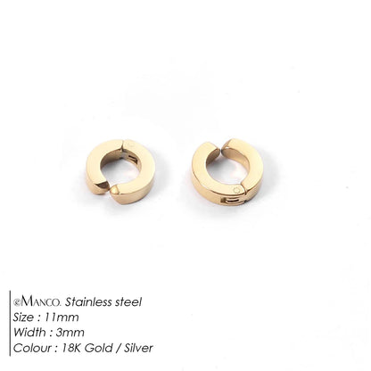 Gold-plated large stainless steel hoop earrings for women, stylish jewelry accessory with a classic design.