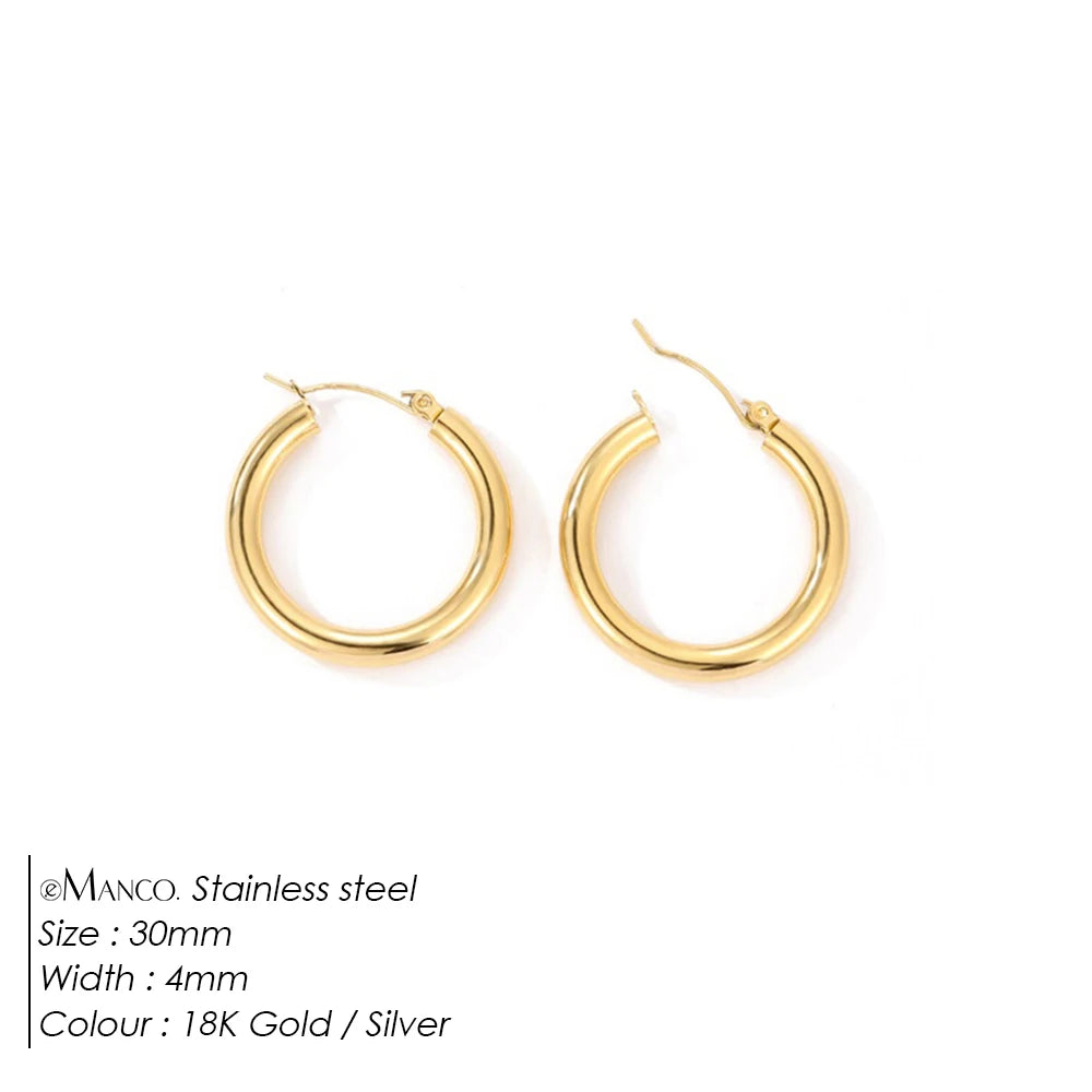 Gold-tone stainless steel large hoop earrings by eManco, fashion jewelry for women, perfect for Valentine's Day accessories