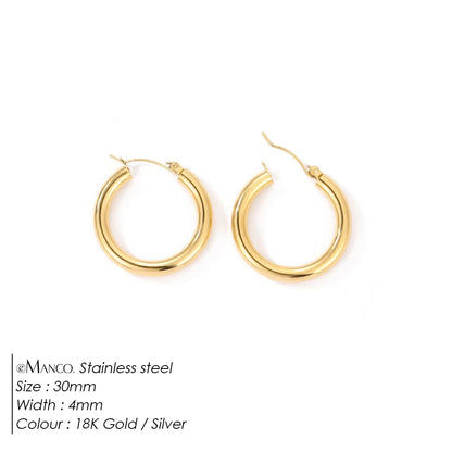 Gold-tone stainless steel large hoop earrings by eManco, fashion jewelry for women, perfect for Valentine's Day accessories