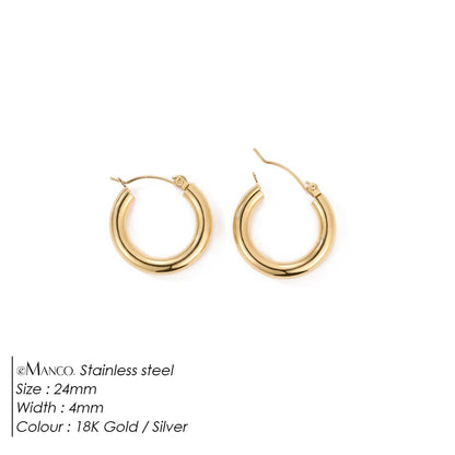 Gold-plated stainless steel large hoop earrings for women, stylish jewelry accessory perfect for Valentine's Day or everyday wear.