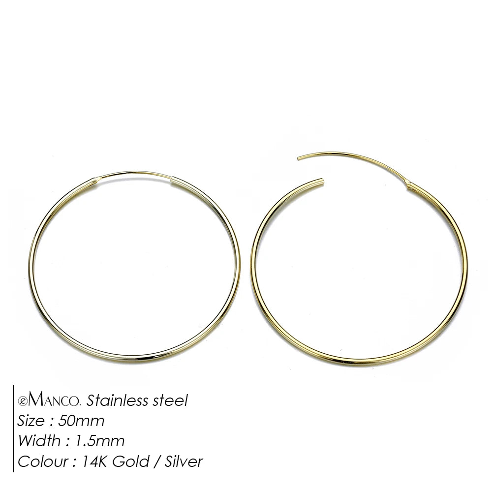 Gold-plated stainless steel large hoop earrings for women, stylish jewelry accessory perfect for Valentine's Day gift.