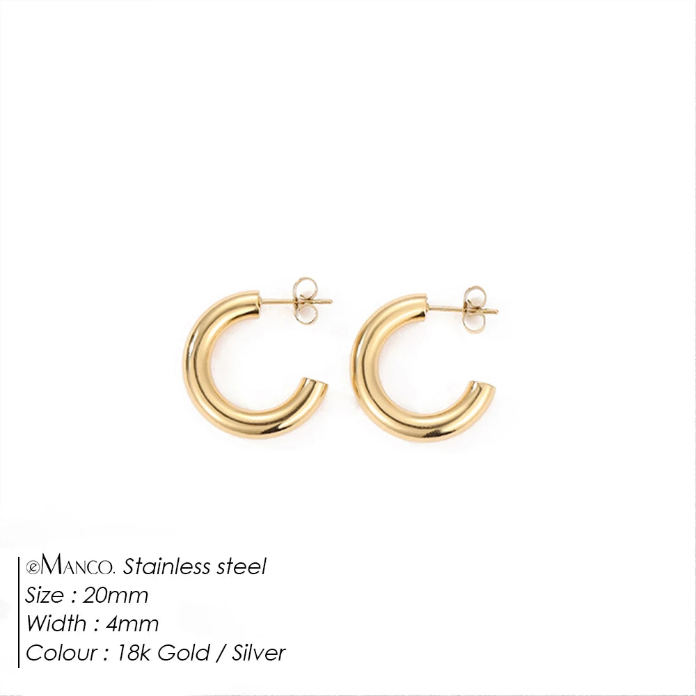 Gold-plated stainless steel large hoop earrings for women, stylish jewelry accessory perfect for Valentine's Day gift.