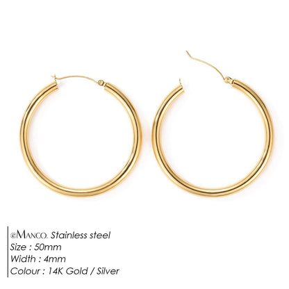 Gold-plated stainless steel large hoop earrings for women, stylish jewelry accessory perfect for Valentine's Day gift.