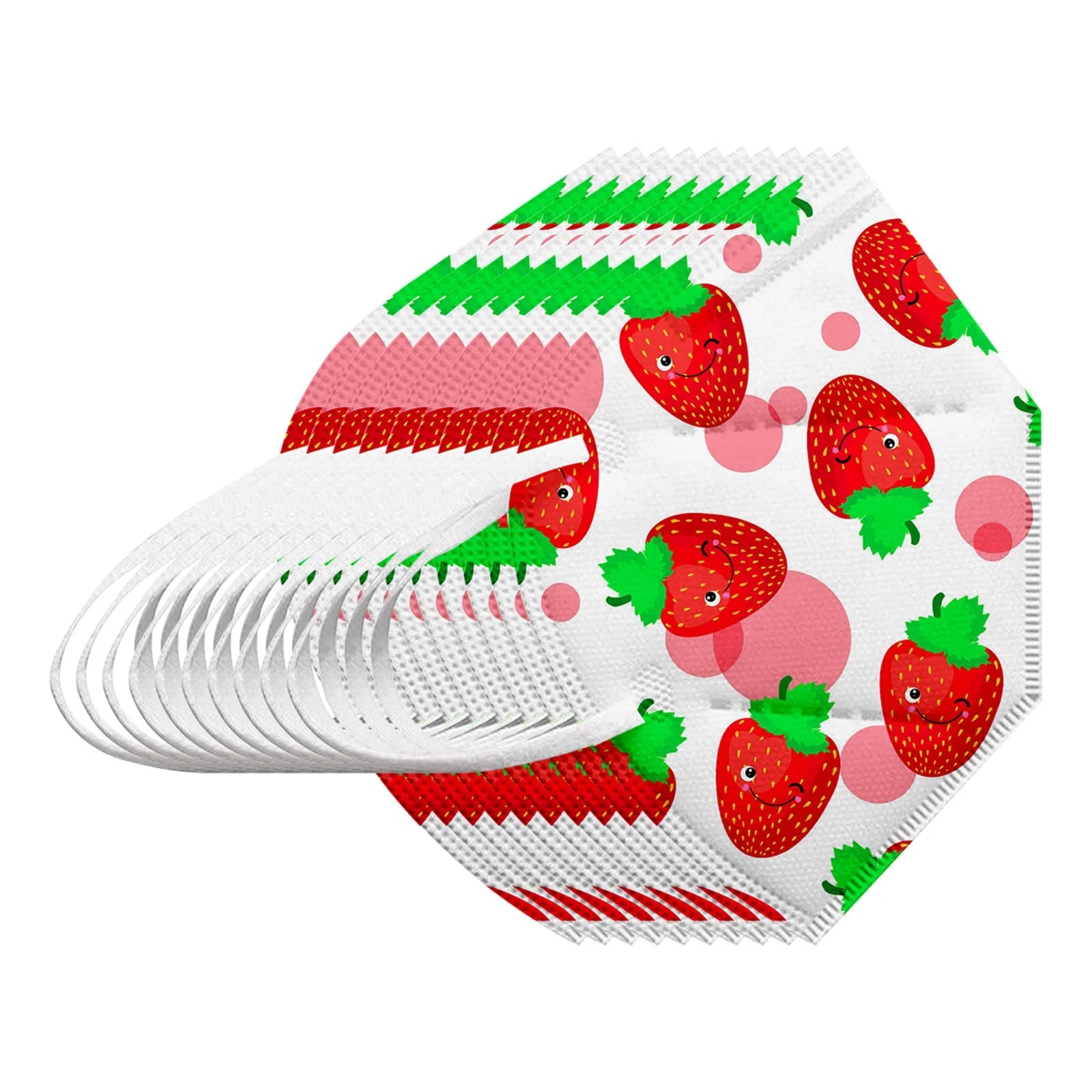 Set of 10 children's KN95 masks with fruit rainbow and strawberry prints, 5-layer protection, designed for daily outdoor use.