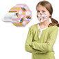 Set of 10 children's KN95 masks with colorful fruit rainbow print, 5-layer protection, featuring cute strawberry design for outdoor wear.