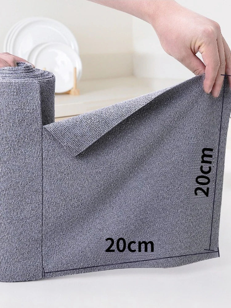Yellow and grey reusable microfiber cleaning cloths from BACKUPMYFILESNOW.COM, tear-away roll ideal for kitchen counters and heavy-duty degreasing.