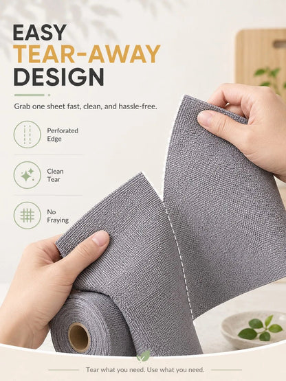 Yellow and grey reusable microfiber paper towels roll by BACKUPMYFILESNOW.COM for kitchen cleaning, degreasing, and dishwashing.