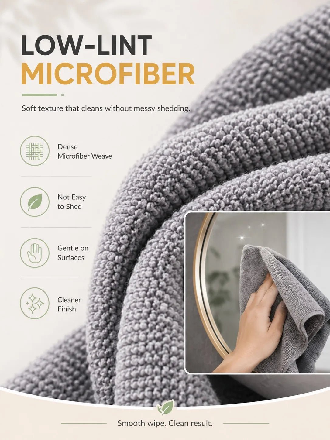 Yellow and grey reusable microfiber cleaning cloths on a roll, ideal for kitchen counters, dishwashing, and heavy-duty degreasing.