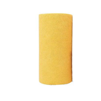 Yellow and grey reusable microfiber cleaning cloths on a roll, ideal for kitchen counters, heavy-duty degreasing, and dishwashing.