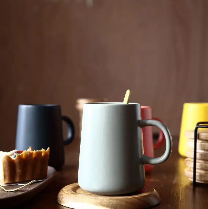 Large yellow ceramic coffee mug with personalized design, ideal for tea, coffee, or milk, perfect as a gift for women.