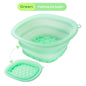 Yellow collapsible silicone face ice bath tray for cold therapy, facial puffiness, portable cryo skin tool, travel beauty bowl.