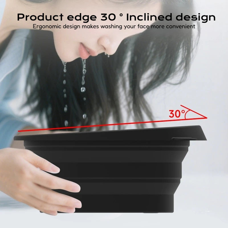 Yellow collapsible silicone face ice bath tray for cold therapy, facial puffiness relief, portable cryo skin tool, travel beauty bowl.