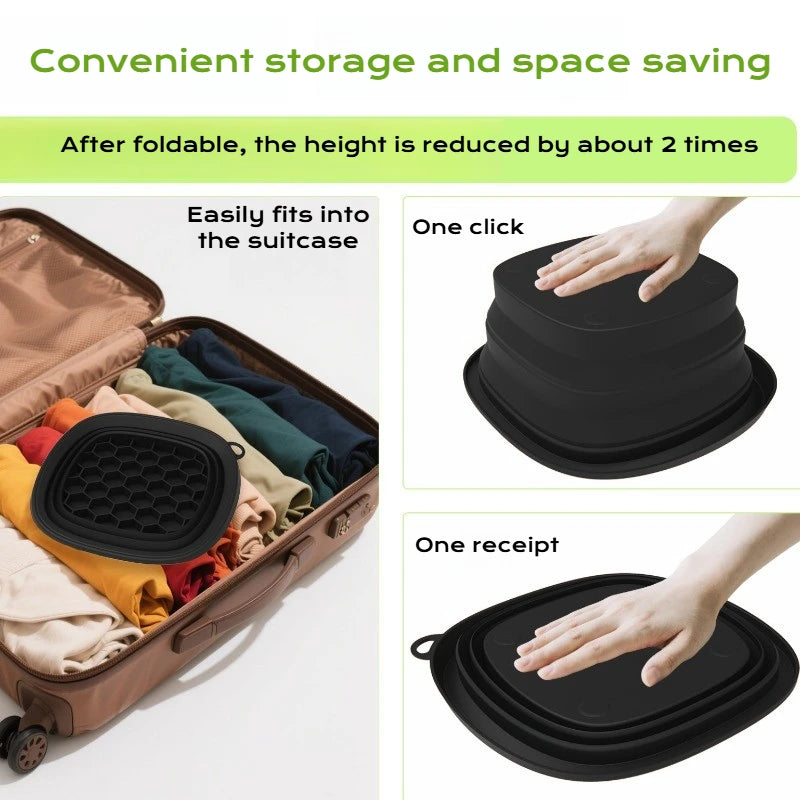 Yellow collapsible silicone face ice bath tray for cold therapy, portable cryo skin tool for facial puffiness and skincare.