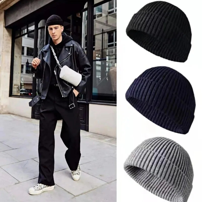 Yellow knit beanie cap for men and women, warm and stylish solid wool skullies for autumn and winter fashion.