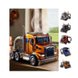 Yellow handcrafted semi truck-shaped coffee mug with stainless steel finish, designed for coffee-loving truckers.