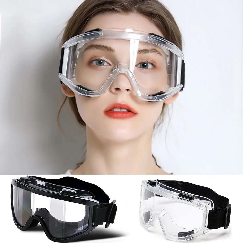 Clear lens safety goggles by BACKUPMYFILESNOW.COM® with anti-splash dust-proof design for lab and industrial eye protection.