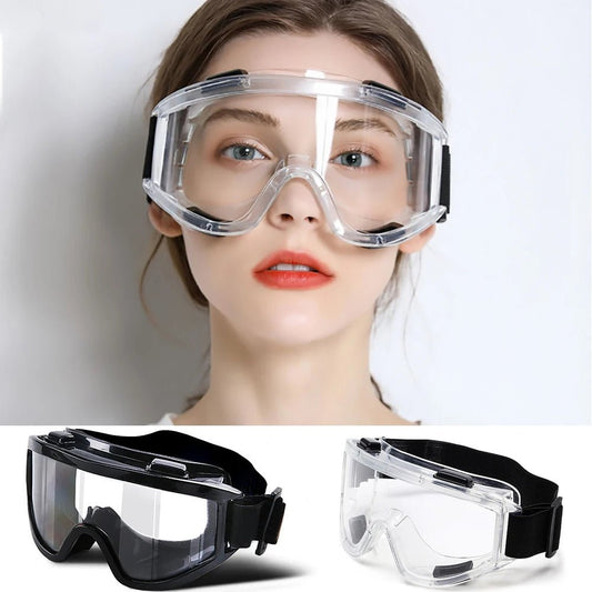 Clear lens safety goggles by BACKUPMYFILESNOW.COM® with anti-splash dust-proof design for lab and industrial eye protection.