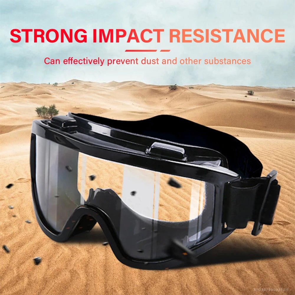 Yellow safety goggles with clear lenses, anti-splash dust-proof design, providing eye protection for industrial and lab work.