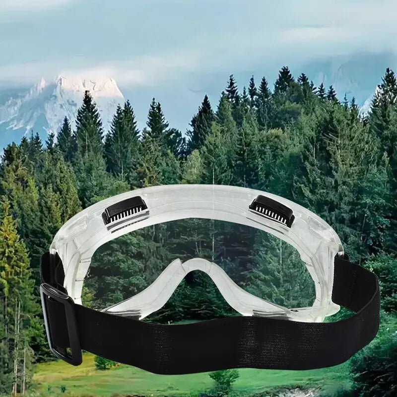 Clear lens yellow safety goggles by BACKUPMYFILESNOW.COM® with anti-splash, dust-proof design for lab and industrial eye protection.