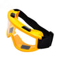 Clear lens safety goggles with yellow frame, anti-splash dust-proof design, suitable for industrial lab and research eye protection.