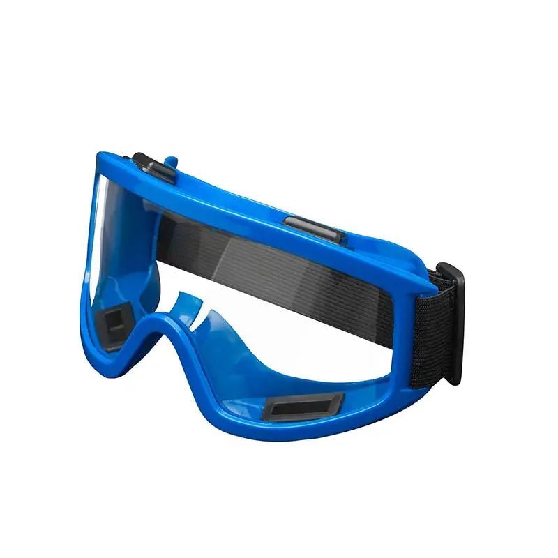 Yellow safety goggles with clear lenses, dust-proof and anti-splash protection for industrial lab work and eye safety.