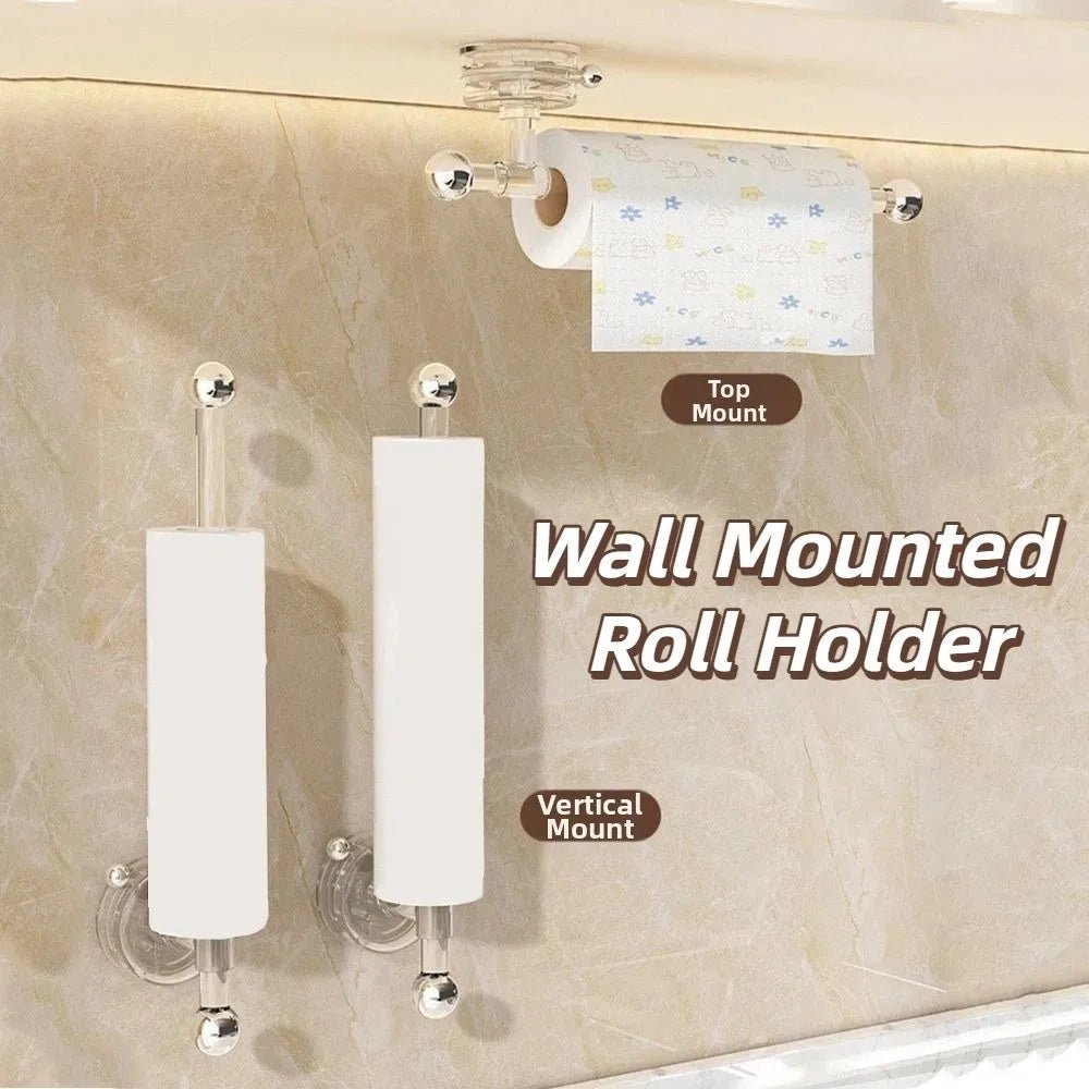 Yellow wall-mounted suction cup paper towel holder, reusable and waterproof, space-saving design with no drilling required.