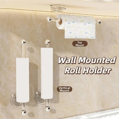 Yellow wall-mounted suction cup paper towel holder, reusable and waterproof, space-saving design with no drilling required.