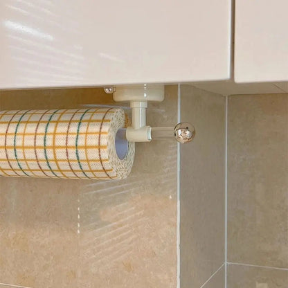 Yellow wall-mounted suction cup paper towel holder by BACKUPMYFILESNOW.COM®, reusable, waterproof, space-saving tissue roll holder.