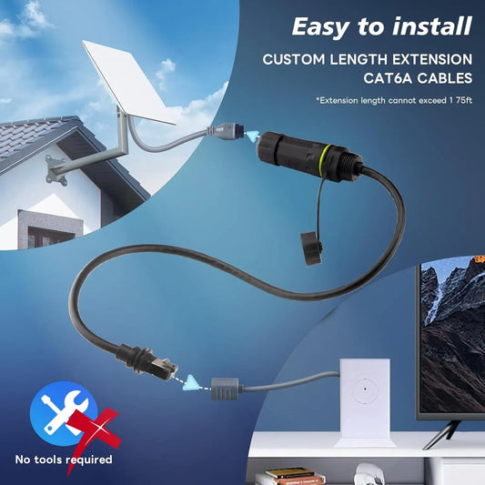 Starlink Ethernet adapter Gen 3 Mini with 50/100cm IP68 waterproof cable extension and RJ45 coupler for dish and router use.