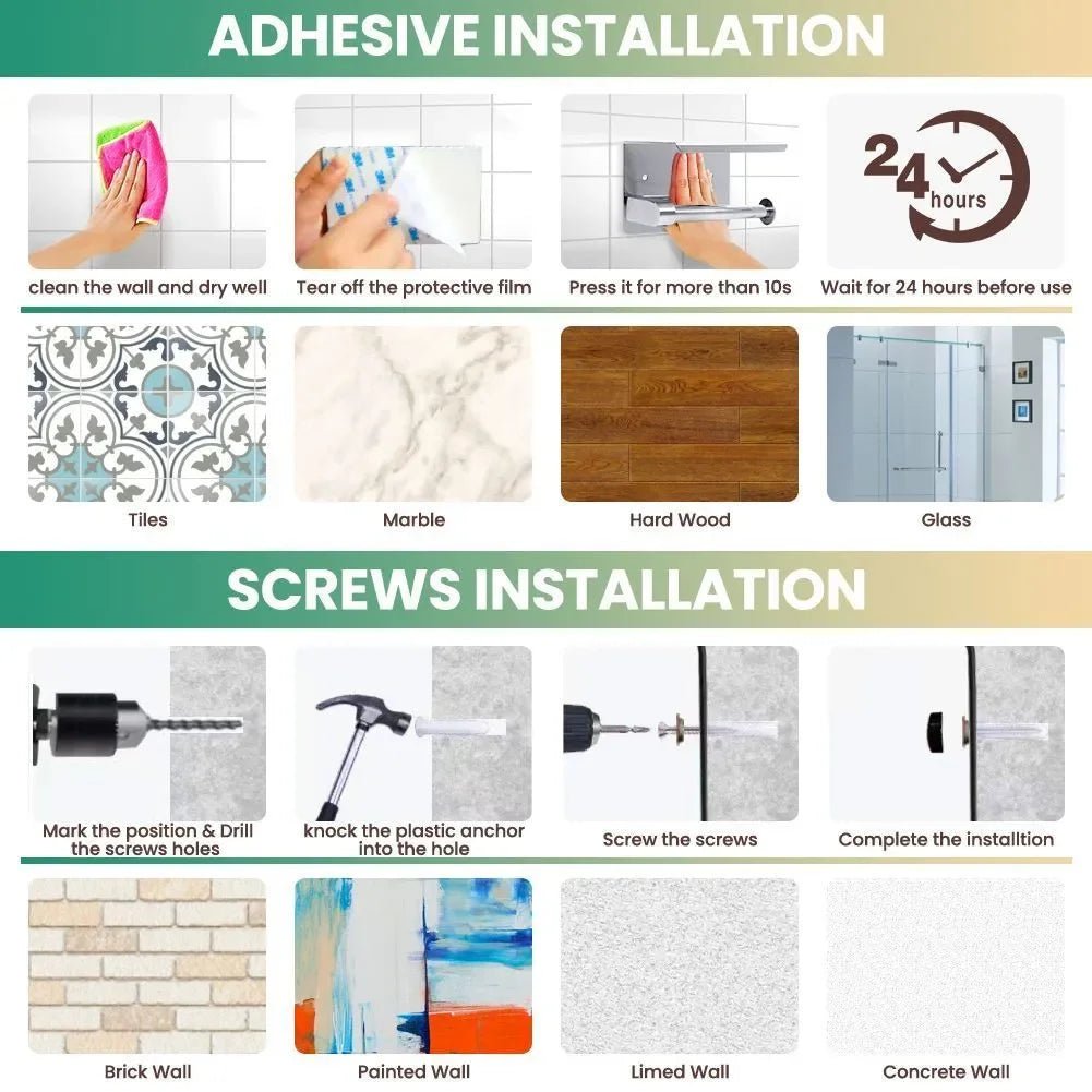 Stainless steel toilet paper towel rack with phone storage for household and public bathrooms, includes a roll paper holder.