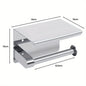 Stainless steel toilet paper towel rack with phone storage, designed for household and public bathroom use, by BACKUPMYFILESNOW.COM®
