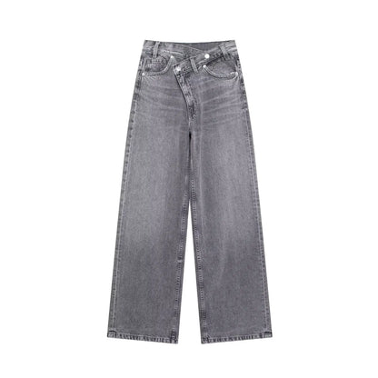 Women’s high-waist wide-leg jeans by BackupMyFilesNow.com, featuring a classic cross waist design and versatile fashion style.