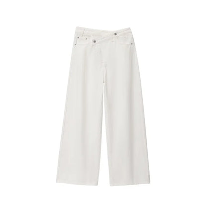 Women's high-waist wide-leg jeans by ETJ 2025, featuring a classic all-match style and cross waist design.