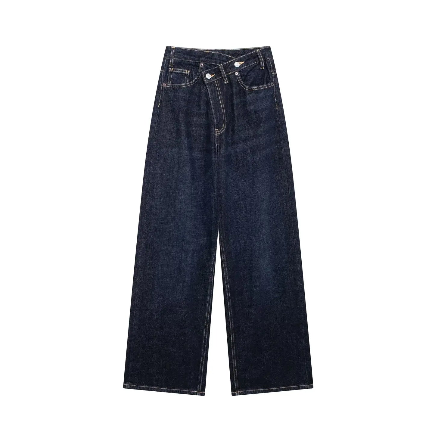 High-waist wide-leg jeans for women, stylish all-match fashion, from ETJ 2025 collection, featuring classic design and cross waist.