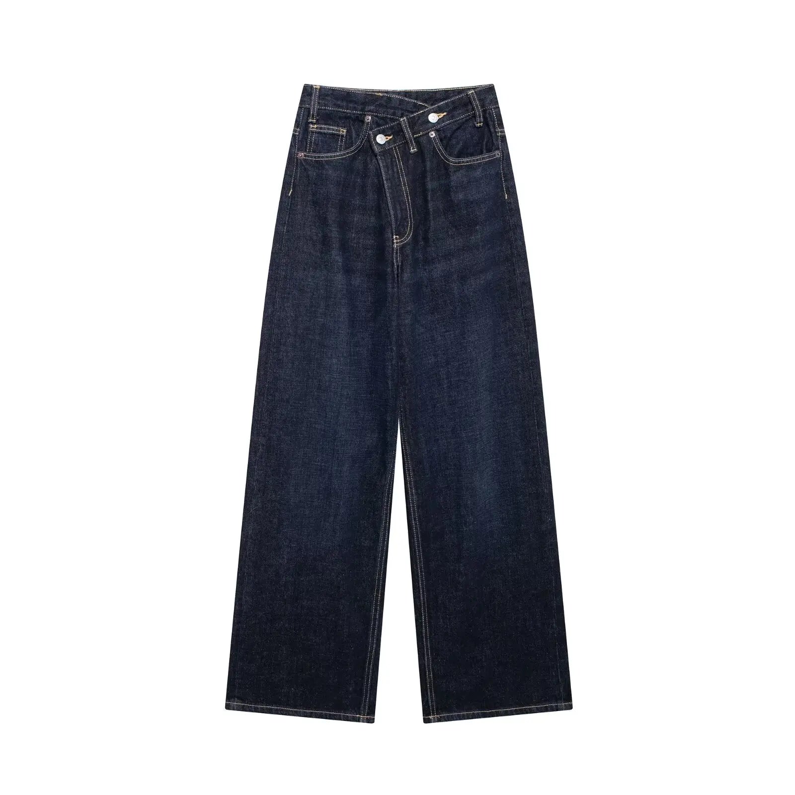 High-waist wide-leg jeans for women, stylish all-match fashion, from ETJ 2025 collection, featuring classic design and cross waist.