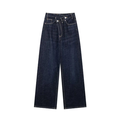 High-waist wide-leg jeans for women, stylish all-match fashion, from ETJ 2025 collection, featuring classic design and cross waist.