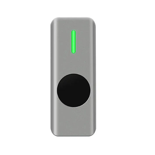 Waterproof IP67 metal case touchless door lock control switch with 12-24V power, time delay output, and no-touch exit button.
