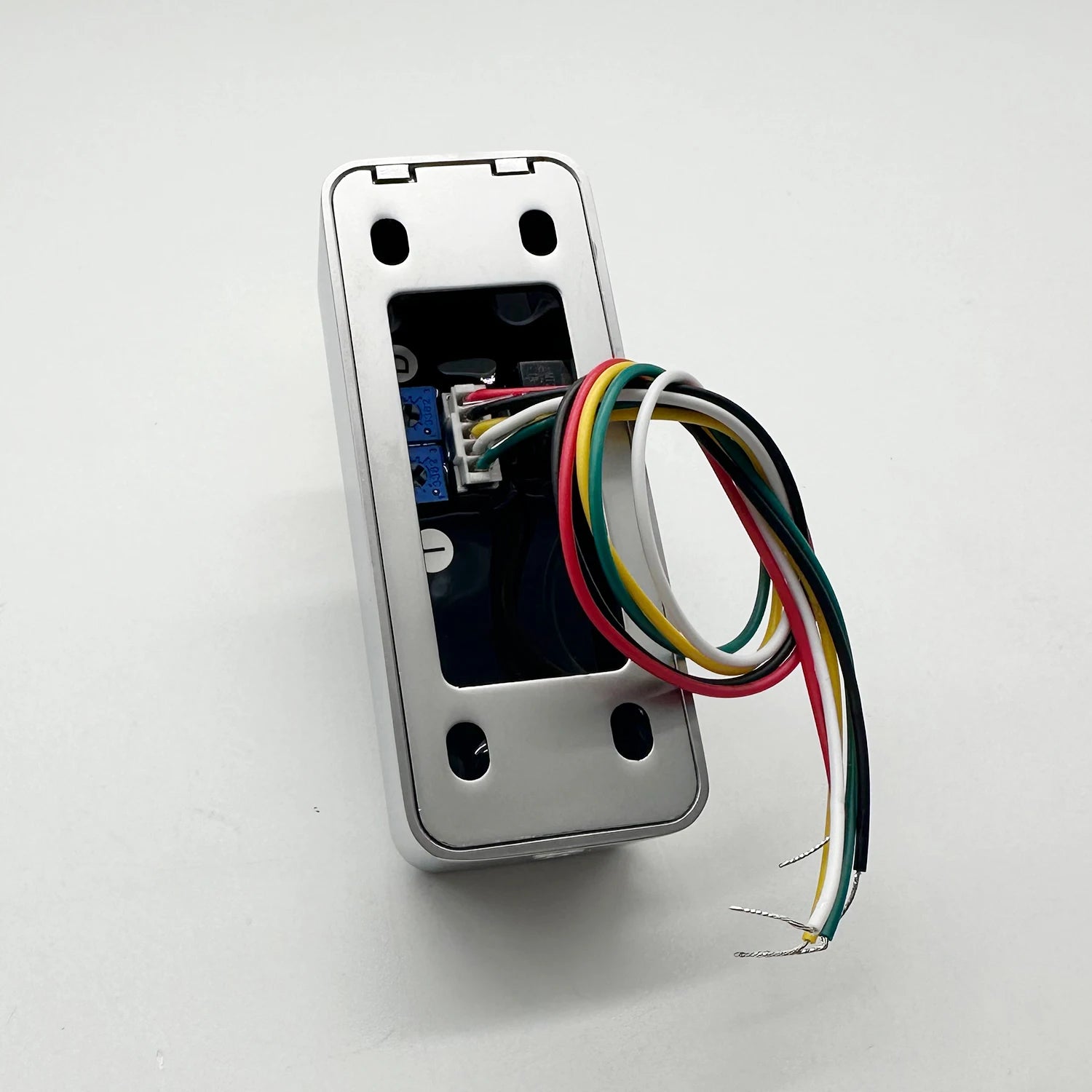 Waterproof IP67 metal case touchless door lock access control switch with 12-24V, time delay, and no-touch exit button.