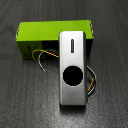 Waterproof IP67 metal case touchless door lock access control switch with 12-24V output and no-touch exit button by BackupMyFilesNow.
