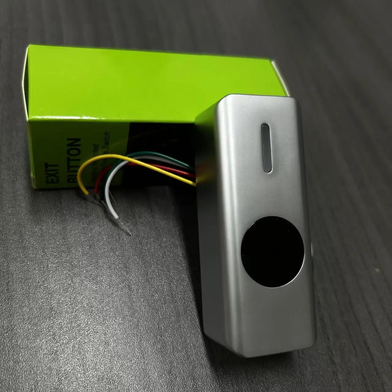 Waterproof IP67 metal case touchless door lock access control switch with delay, no-touch exit button, for 12-24V security systems.