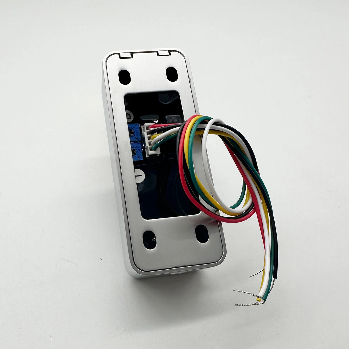 Waterproof IP67 metal case touchless door lock release switch with 12-24V control, time delay, and no-touch exit button by BACKUPMYFILESNOW.COM®.