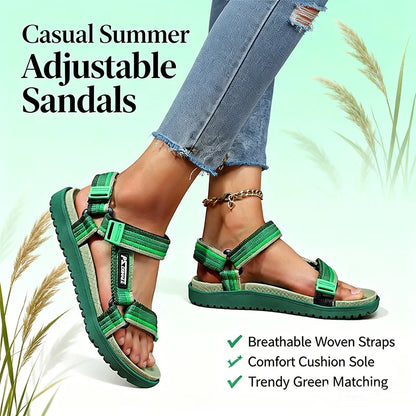 Green women's summer sandals by BACKUPMYFILESNOW.COM®, lightweight casual outdoor footwear for beach and holiday leisure.