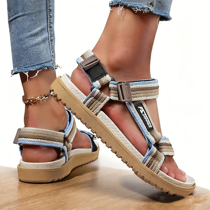 Green women's summer sandals by BACKUPMYFILESNOW.COM®, lightweight casual shoes for beach and outdoor leisure.