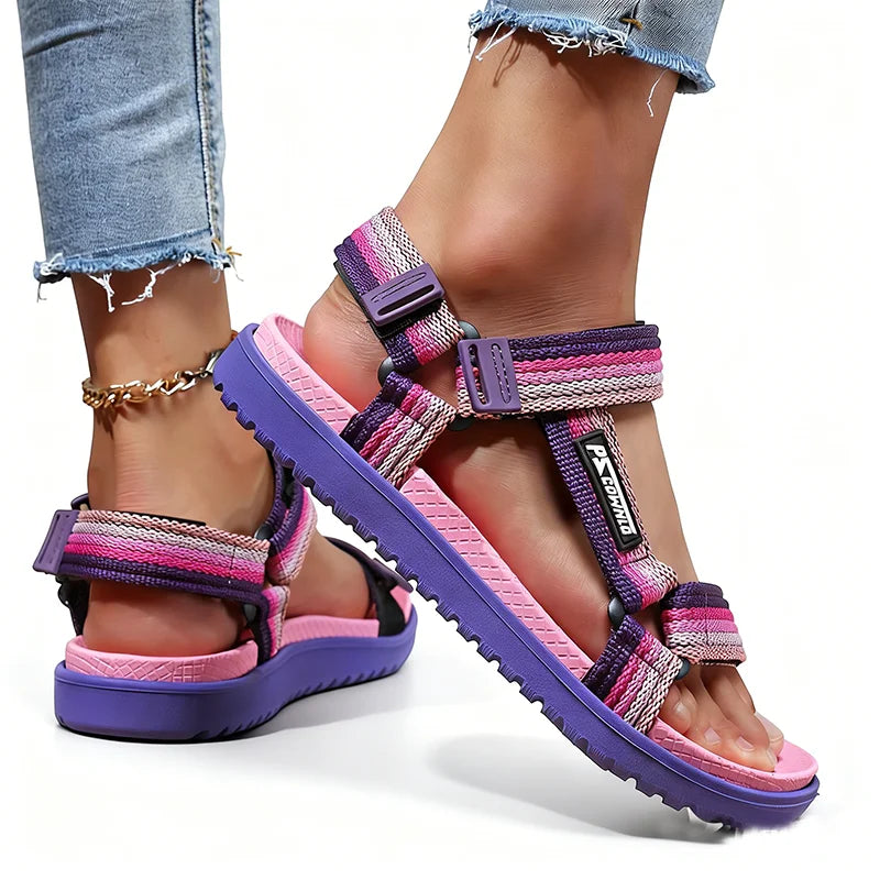 Green women's summer sandals by BACKUPMYFILESNOW.COM®, lightweight casual outdoor shoes with open-toe design for beach and holiday wear.