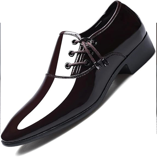 Men's leather slip-on loafer shoes, Oxford style, patent leather, suitable for business, casual, driving, prom, wedding, and comfort.